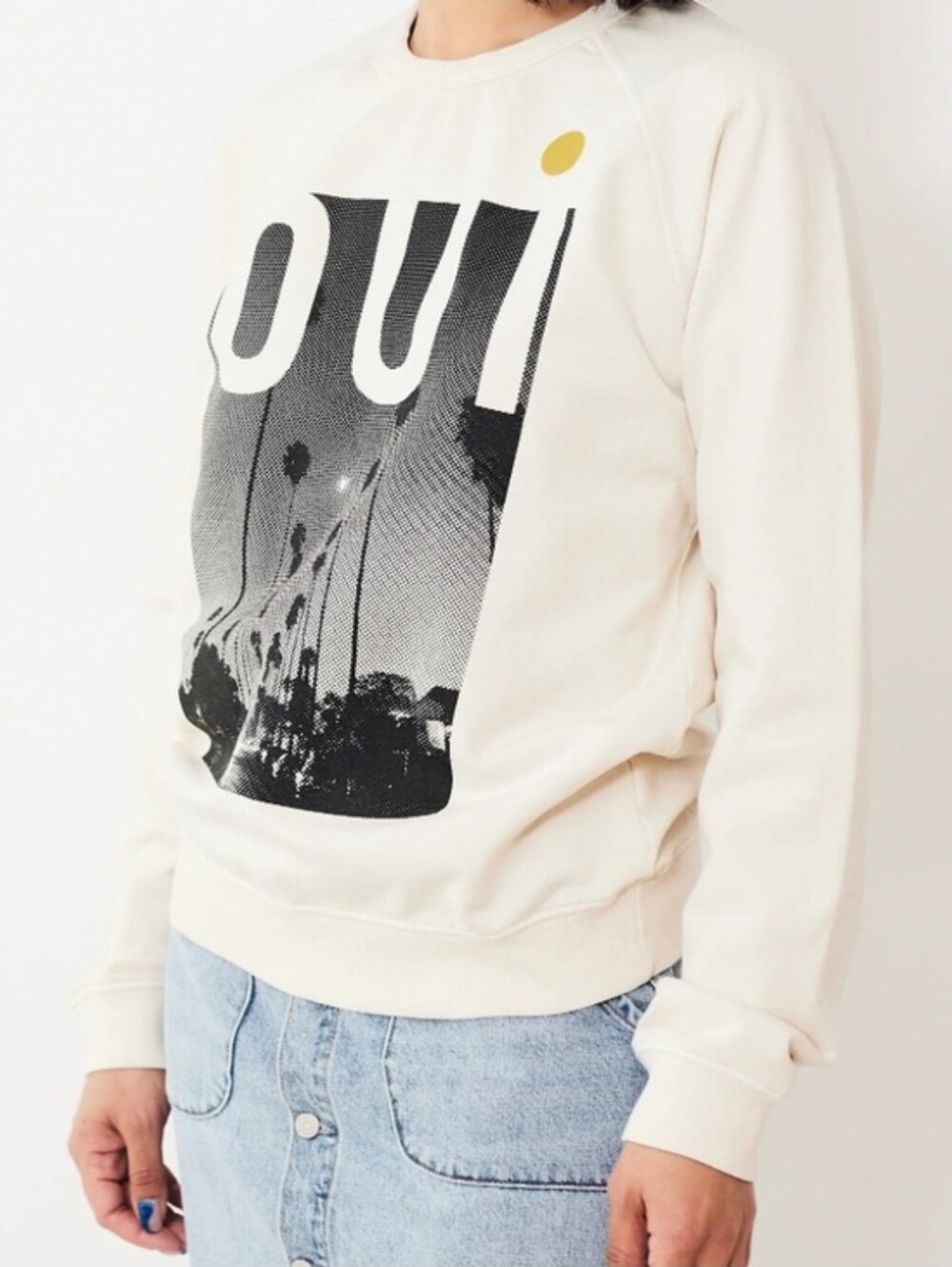 Clare V Cream Graphic 'OUI' Crewneck Sweatshirt Size XS - Picture 2 of 6